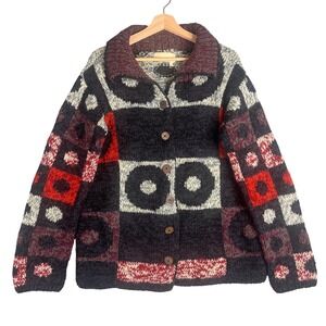 The Territory Ahead M Geometric Abstract Colorblock Chunky Hand Knit Cardigan